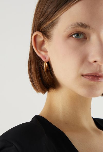 Vintage Fine Jewelry 18K Yellow Gold Demi-Lune Hoop Earrings - 2