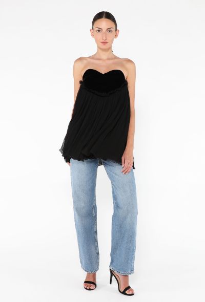 Saint Laurent 2019 Velvet & Chiffon Bustier Top - 2