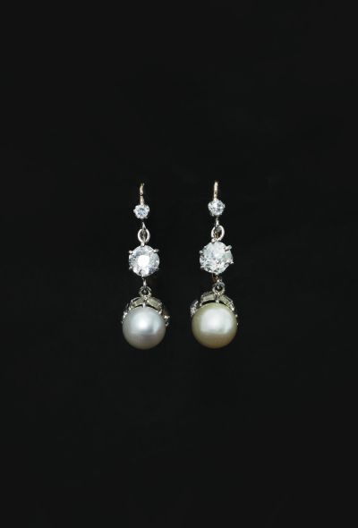                                         Art Deco 18k Gold Pearl & Diamond Sleeper Earrings-1