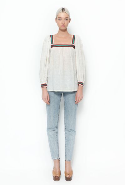 Saint Laurent 1977 Cotton Striped Trim Top - 2 Saint Laurent 1977 Cotton Striped Trim Top - 2