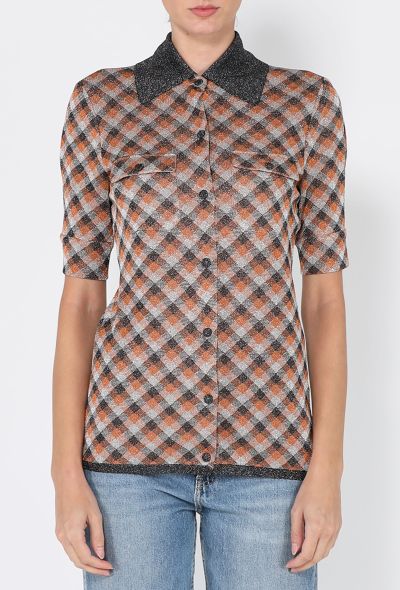 Miu Miu Lamé Plaid Knit Button-Up Top, S/S 2021 - 1