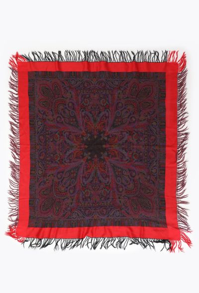Saint Laurent Vintage Embroidered Paisley Tassel Scarf - 1 Saint Laurent Vintage Embroidered Paisley Tassel Scarf - 1