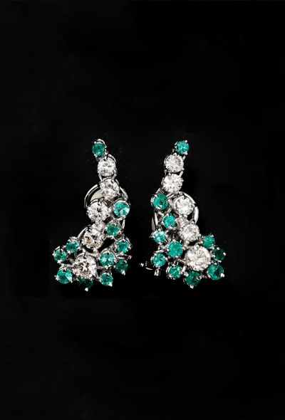 Vintage & Antique 18K Emerald & Diamond Earrings - 1
