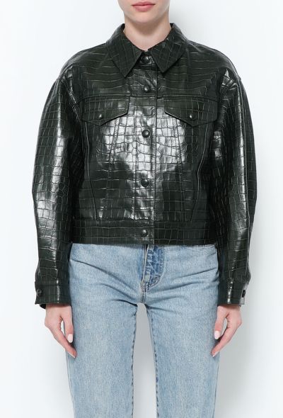                                         2022 Cropped Embossed Leather Jacket-1
