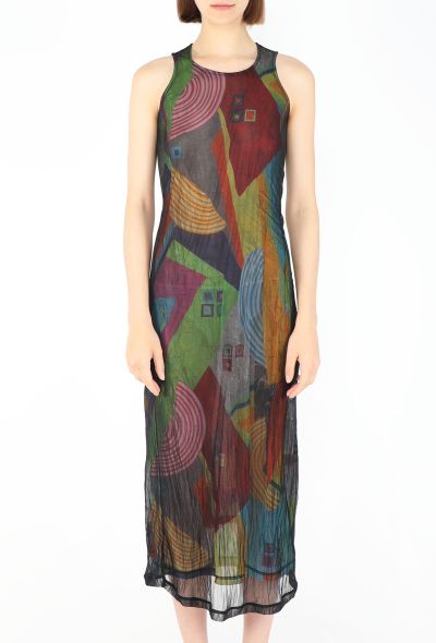 Yohji Yamamoto 1997 Graphic Mesh Overlay Dress - 2