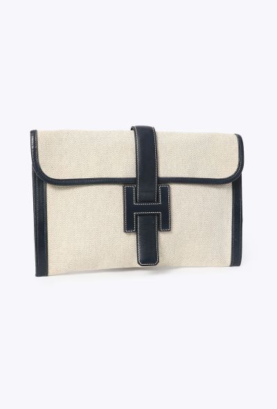 Hermès Vintage Toile H & Navy Box Jige Clutch - 2