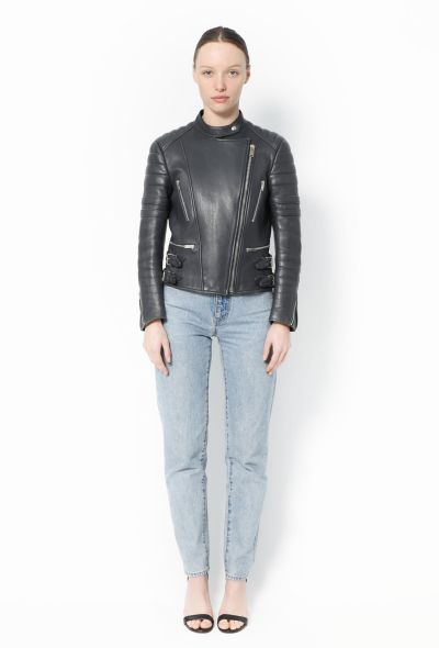 Céline Anthracite Leather Biker Jacket - 2
