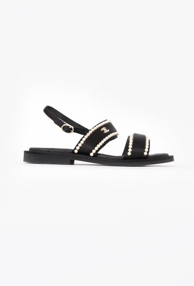 Chanel 2022 Embellished Satin 'CC' Sandals - 1 Chanel 2022 Embellished Satin 'CC' Sandals - 1