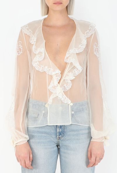 Valentino Ruffled Silk & Lace Blouse - 1