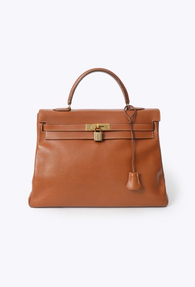 Hermès '80s Gold Courchevel Kelly Retournè 35 - 1