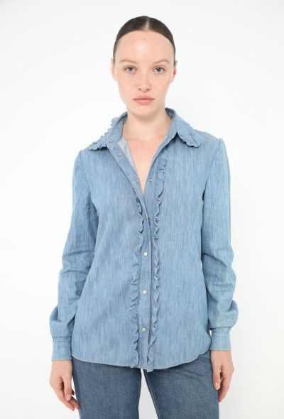 Miu Miu Ruffled Trim Denim Shirt - 2 Miu Miu Ruffled Trim Denim Shirt - 2