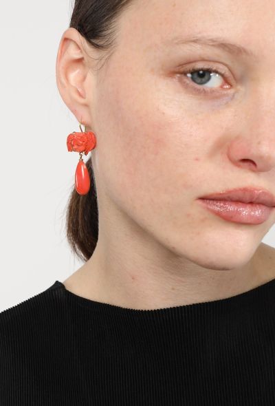 Vintage Fine Jewelry 18k Yellow Gold & Coral Angel Earrings - 2 Vintage Fine Jewelry 18k Yellow Gold & Coral Angel Earrings - 2