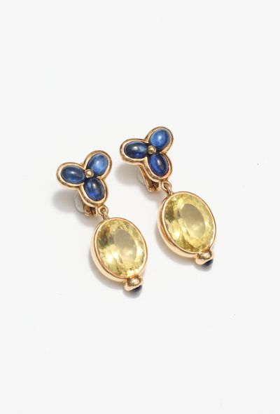 Vintage & Antique 18K Gold Floral Cabochon Drop Earrings - 2