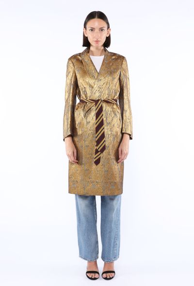 Dries Van Noten Ravik Metallic Jacquard Belted Coat - 1