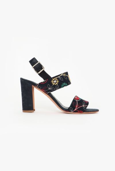 Manolo Blahnik Khan Embroidered Suede Sandals - 1 Manolo Blahnik Khan Embroidered Suede Sandals - 1