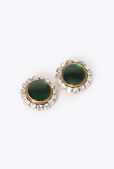 Chanel '80s Strass Trim Cabochon Clip Earrings - 2