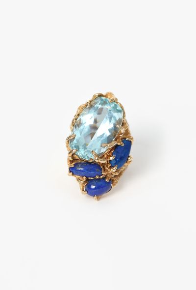 Vintage Fine Jewelry '70s Arthur King 18K Yellow Gold, Aquamarine & Lapis Lazuli Ring - 1