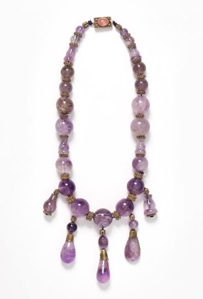 Vintage Fine Jewelry Brass, Amethyst & Rose Quartz Necklace - 1 Vintage Fine Jewelry Brass, Amethyst & Rose Quartz Necklace - 1