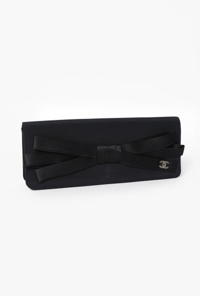 Chanel Black Satin Bow Flap Clutch - 2