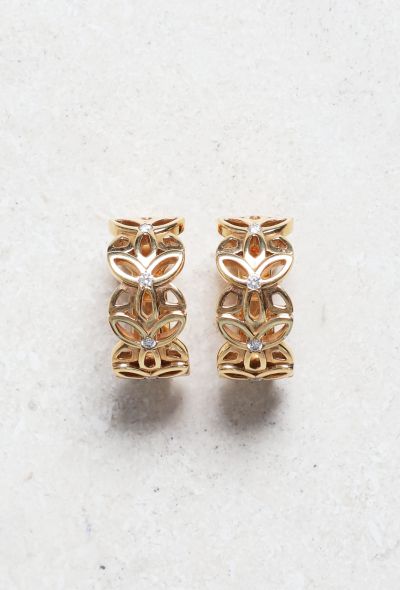                                         18k Gold & Diamond Floral Clip Earrings-1