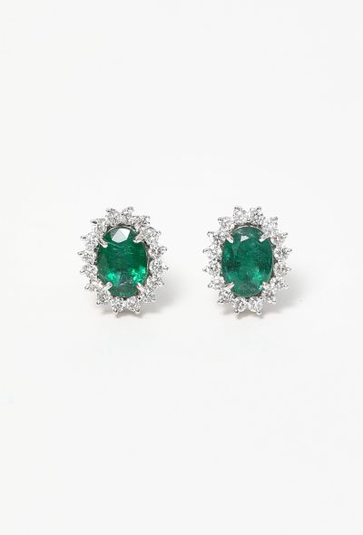 Modern Fine Jewelry 18k White Gold, Diamond & Emerald Earrings - 1 Modern Fine Jewelry 18k White Gold, Diamond & Emerald Earrings - 1