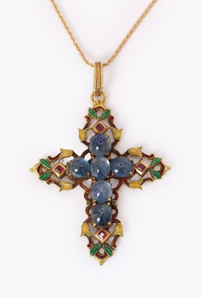 Vintage Fine Jewelry Antique 18k Yellow Gold, Enamel & Sapphire Cross Pendant - 1 Vintage Fine Jewelry Antique 18k Yellow Gold, Enamel & Sapphire Cross Pendant - 1