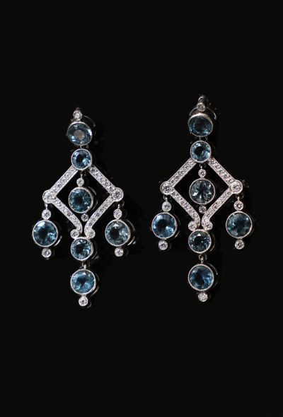                             Platinum, Blue Topaz & Diamond Chandelier Earrings - 1