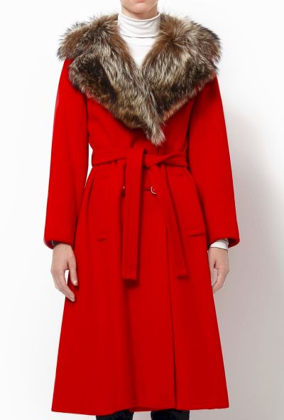                                         Belted Wool Coat with Fur Collar-2