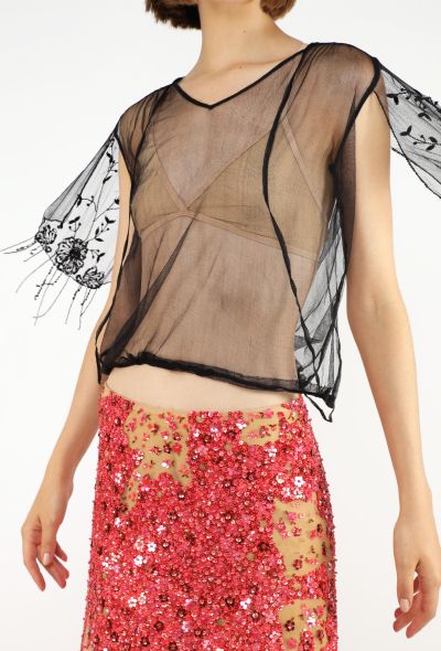 Dries Van Noten Beaded Appliqué Mesh Top, Early 2000s - 2
