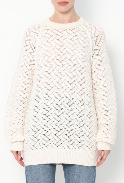 Hermès White Cashmere Lattice Knit Sweater - 1