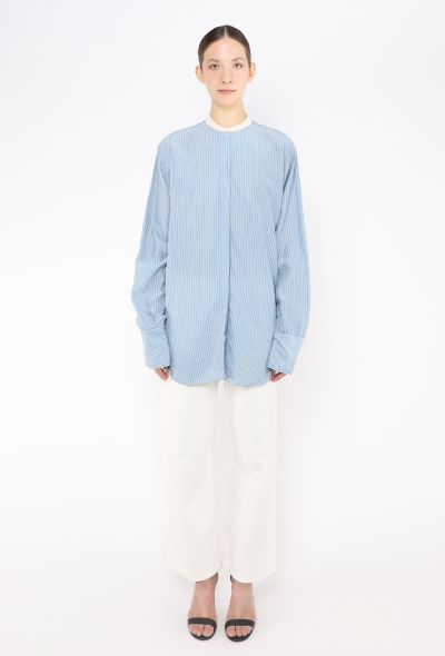 Céline Pinstripe Cotton Tunic Shirt - Blue & White - 2