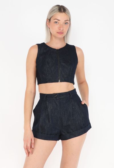 Alaïa Iridescent Denim Shorts Ensemble - 1