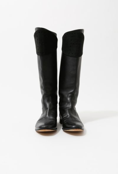                                         "H" Suede Trim Leather Knee Boots-2