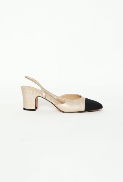                                         Metallic 'CC' Leather Slingbacks-1
