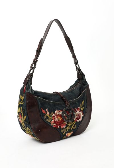 Valentino Early 2000s Denim Embroidered Hobo Bag - 2