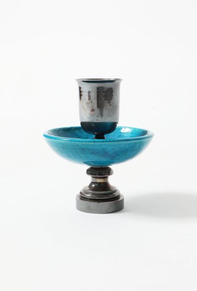                                         Vintage Silver Ceramic Candle Holder -2