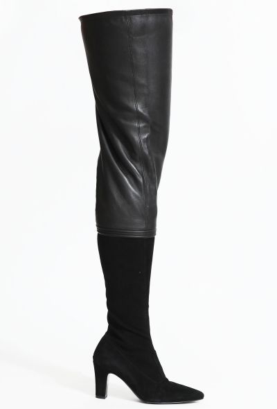                             Thigh-High Leather Suede 'CC' Boots - 1