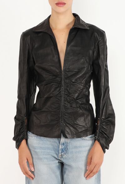 Roberto Cavalli Ruched Leather Corset Top, Early 2000s - 1