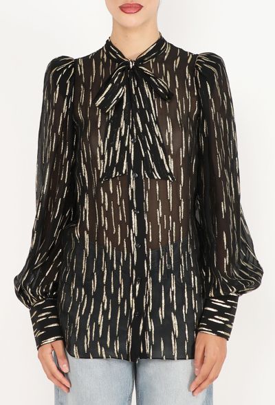 Givenchy Metallic Striped Lavalliere Blouse - 1
