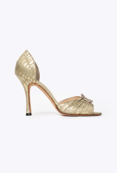 Manolo Blahnik Sedaraby Metallic Peep-Toe Pumps - 1