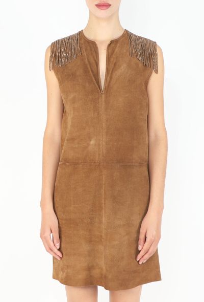 Saint Laurent Fringed Suede Safari Dress - 1