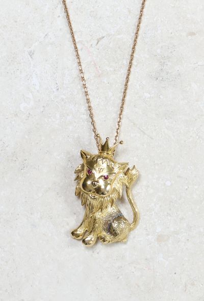 Vintage & Antique 18k Yellow Gold Lion Pendant Necklace - 2