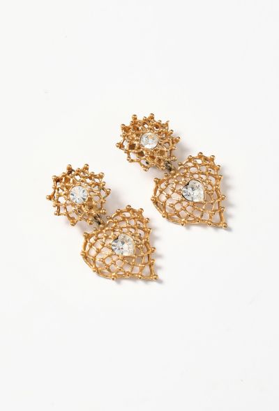 Saint Laurent Vintage Studded Heart Clip Earrings - 2 Saint Laurent Vintage Studded Heart Clip Earrings - 2