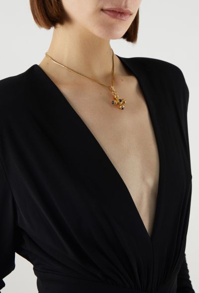 Vintage Fine Jewelry Vintage 18K Yellow Gold & Sapphire Cabochon Greek Cross Necklace - 2