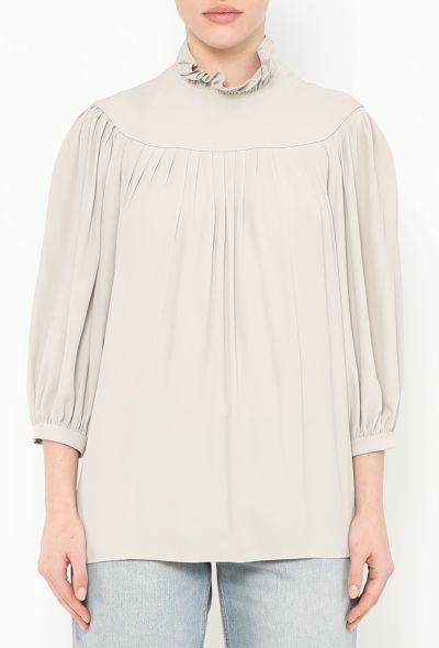 Céline 2021 Pleated Ruffled Silk Blouse - 1
