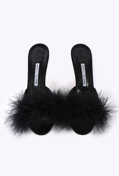 Manolo Blahnik Lima Satin Feather Mules - 2