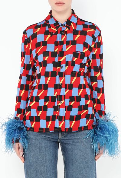 Prada S/S 2017 Graphic Ostrich Trim Blouse - 1