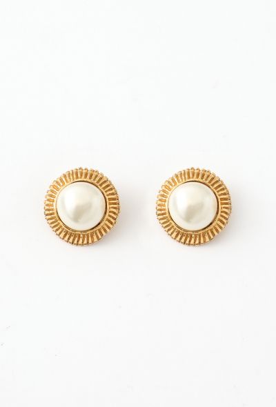 Chanel Vintage Goldtone Pearl Clip Earrings - 1