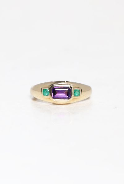 Vintage & Antique 18k Gold, Amethyst & Emerald Ring - 1