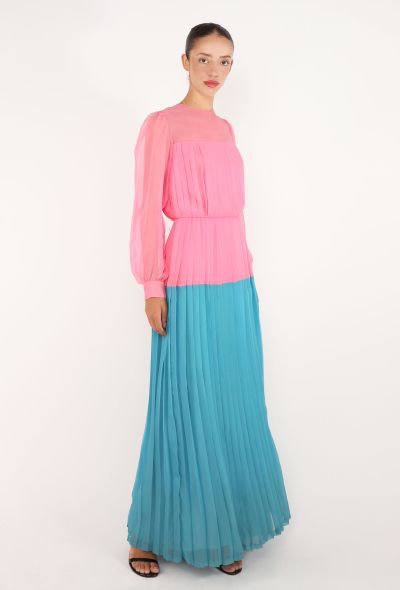 Nina Ricci Bicolor Pleated Silk Dress, 1970s - 1